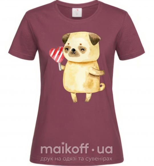 Женская футболка Love pug girl Бордовый фото