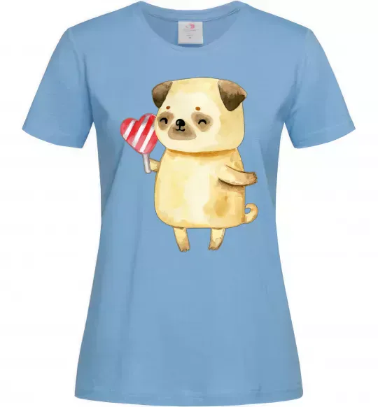 Женская футболка Love pug girl Голубой фото