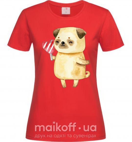 Жіноча футболка Love pug girl Червоний фото