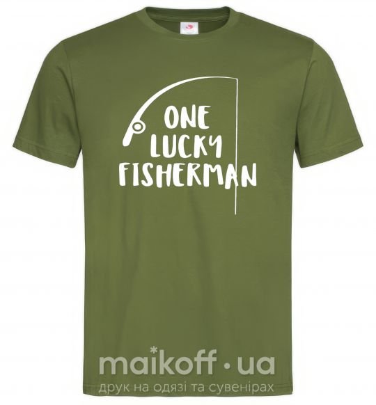 Мужская футболка One lucky fisherman Оливковый фото