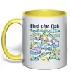 Чашка с цветной ручкой Find the fish Солнечно желтый фото