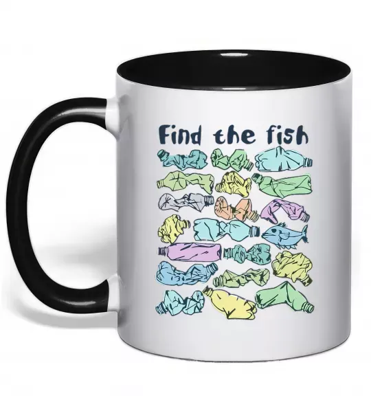 Чашка с цветной ручкой Find the fish Черный фото