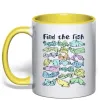 Чашка з кольоровою ручкою Find the fish Лимонний фото
