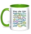 Чашка с цветной ручкой Find the fish Зеленый фото