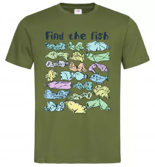 Мужская футболка Find the fish Оливковый фото