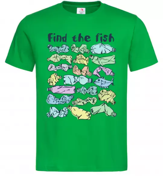 Мужская футболка Find the fish Зеленый фото