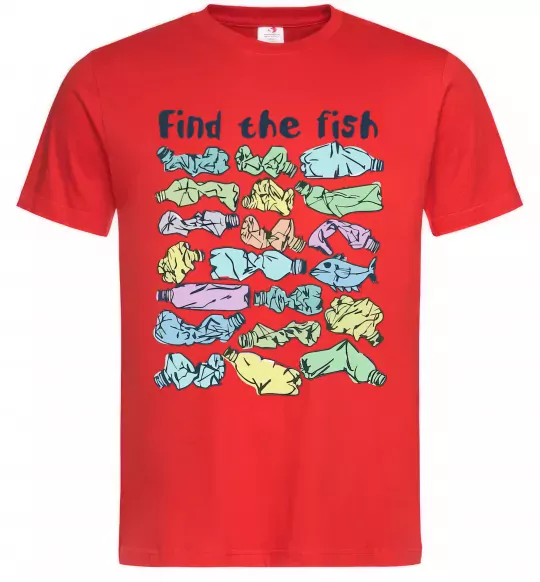 Мужская футболка Find the fish Красный фото