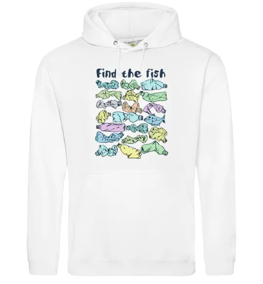 Мужская толстовка (худи) Find the fish Белый фото