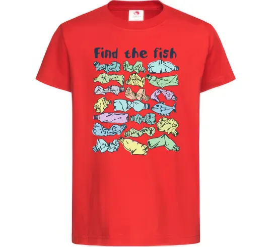 Детская футболка Find the fish Красный фото