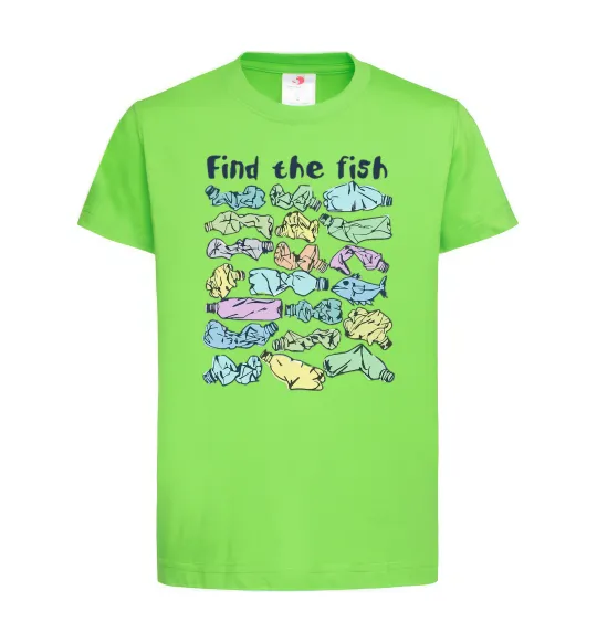 Дитяча футболка Find the fish Лаймовий фото