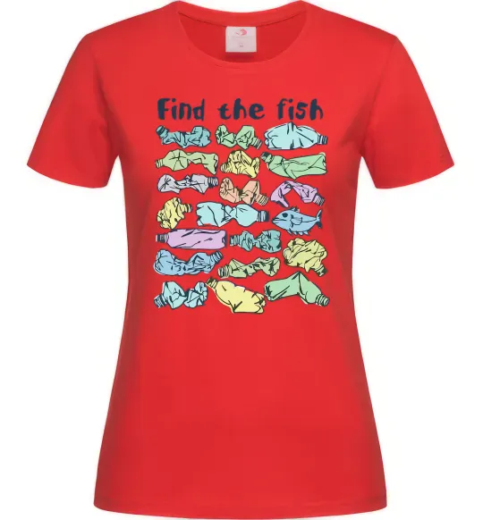 Женская футболка Find the fish Красный фото
