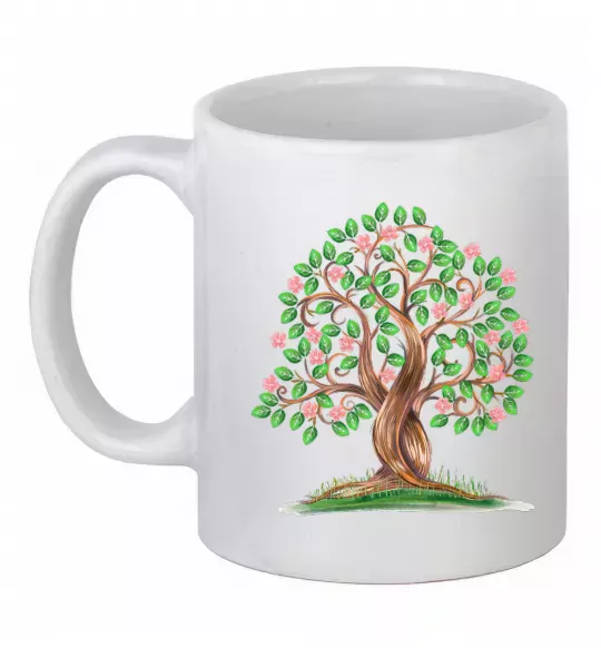 Чашка керамічна Green tree with flowers Білий фото