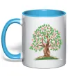 Чашка з кольоровою ручкою Green tree with flowers Блакитний Чашка з кольоровою ручкою Green tree with flowers Блакитний фото