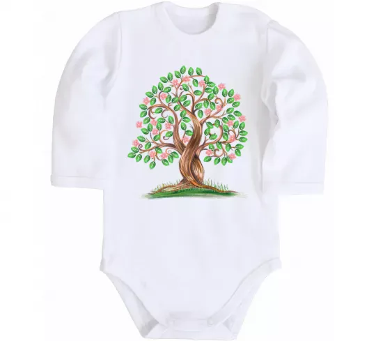 Детский боди Green tree with flowers Белый фото