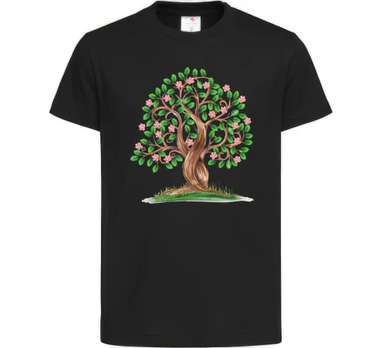 Детская футболка Green tree with flowers Черный фото