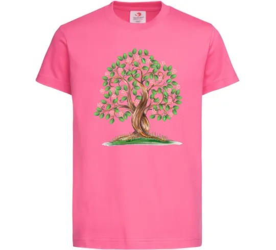 Детская футболка Green tree with flowers Ярко-розовый фото