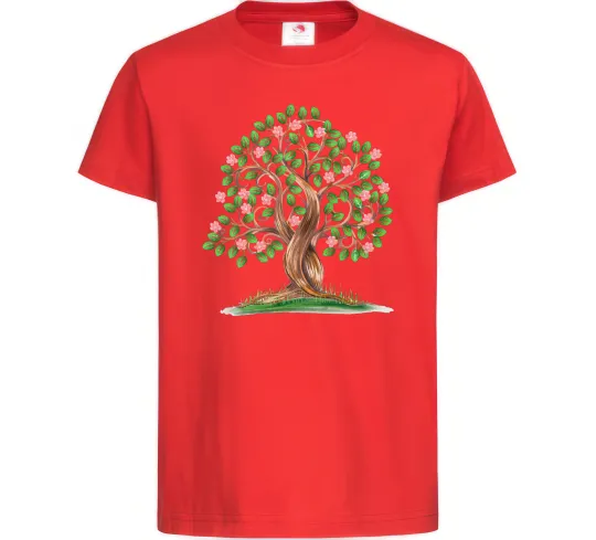 Детская футболка Green tree with flowers Красный фото
