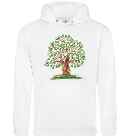Мужская толстовка (худи) Green tree with flowers Белый фото