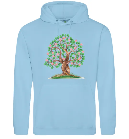 Чоловіча толстовка (худі) Green tree with flowers Блакитний фото