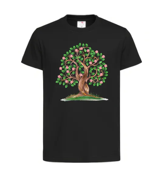 Детская футболка Green tree with flowers Черный фото
