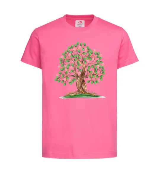 Детская футболка Green tree with flowers Ярко-розовый фото