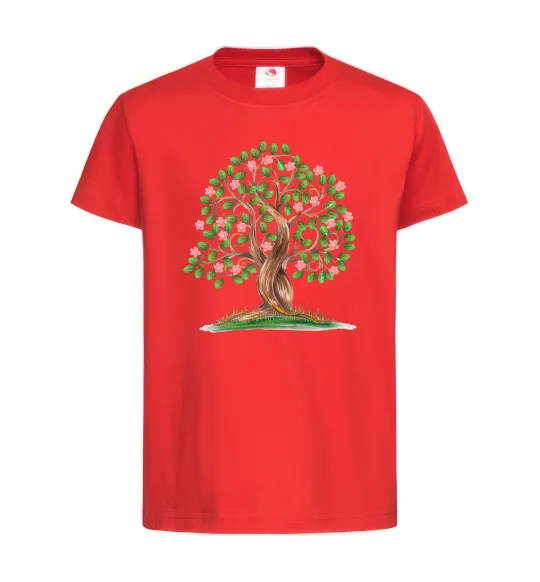 Детская футболка Green tree with flowers Красный фото