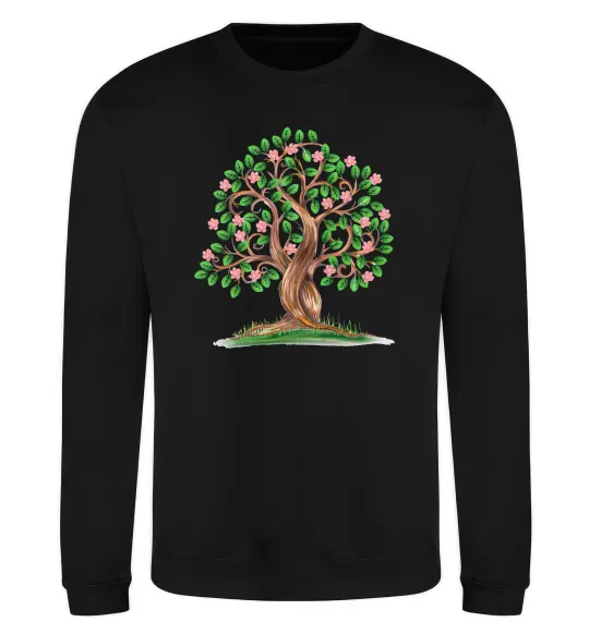 Свитшот Green tree with flowers Черный фото