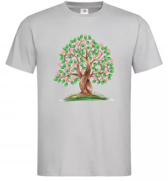 Мужская футболка Green tree with flowers Серый фото