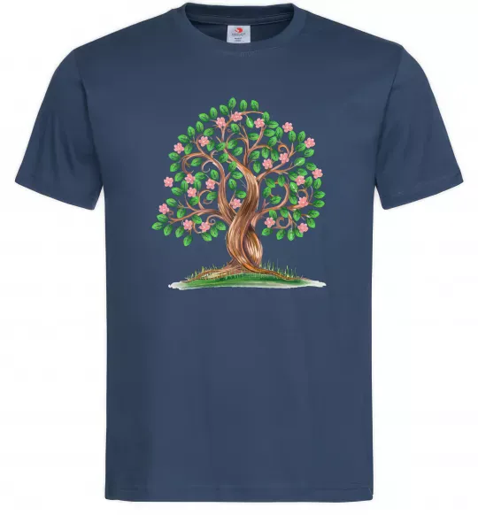 Мужская футболка Green tree with flowers Темно-синий фото