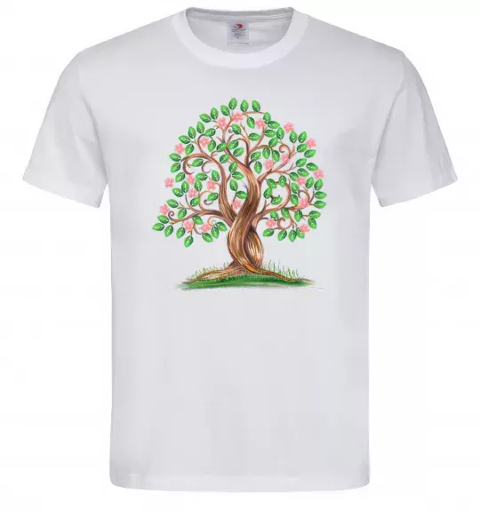 Мужская футболка Green tree with flowers Белый фото
