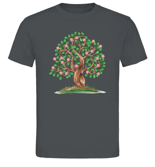 Мужская футболка Green tree with flowers Графит фото