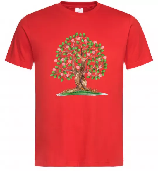 Мужская футболка Green tree with flowers Красный фото