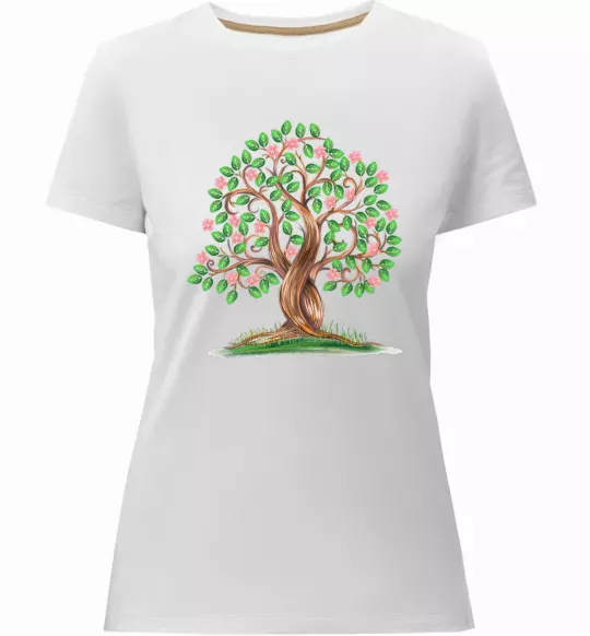 Жіноча преміум футболка Green tree with flowers Білий фото