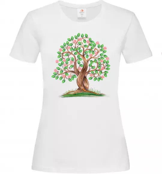 Женская футболка Green tree with flowers Белый фото