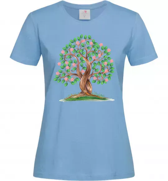 Женская футболка Green tree with flowers Голубой фото