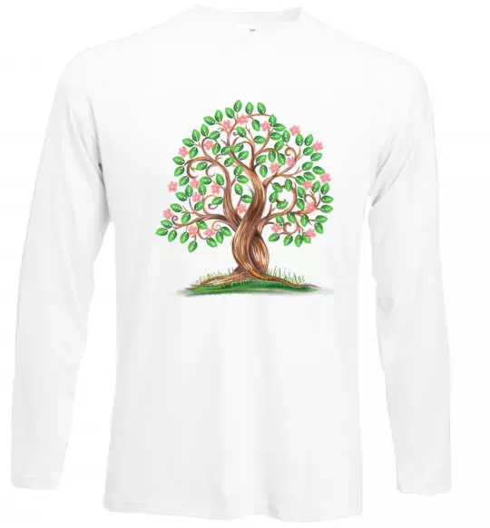 Лонгслів Green tree with flowers Білий фото