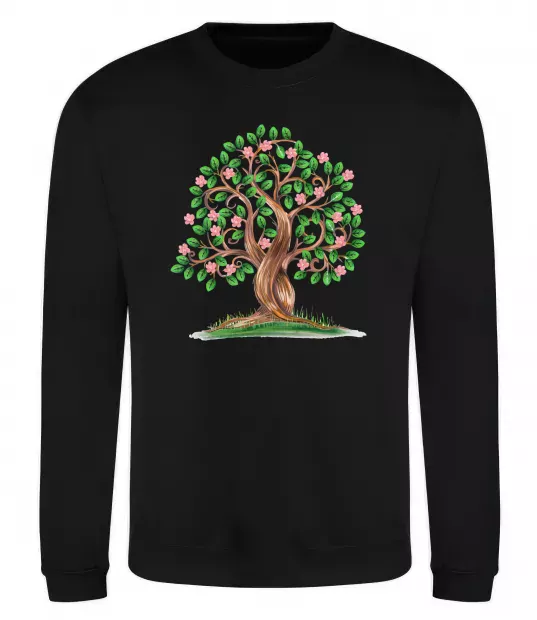 Свитшот Green tree with flowers Черный фото