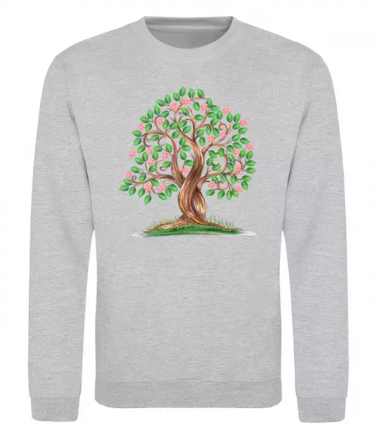 Свитшот Green tree with flowers Серый меланж фото