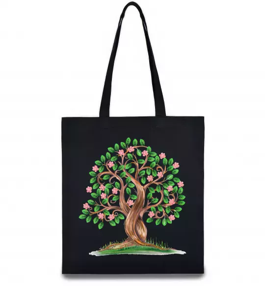 Еко-сумка Green tree with flowers Чорний фото