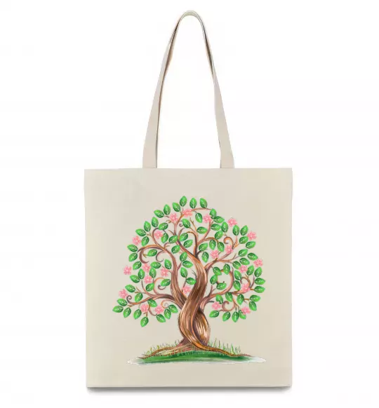 Еко-сумка Green tree with flowers Бежевий фото