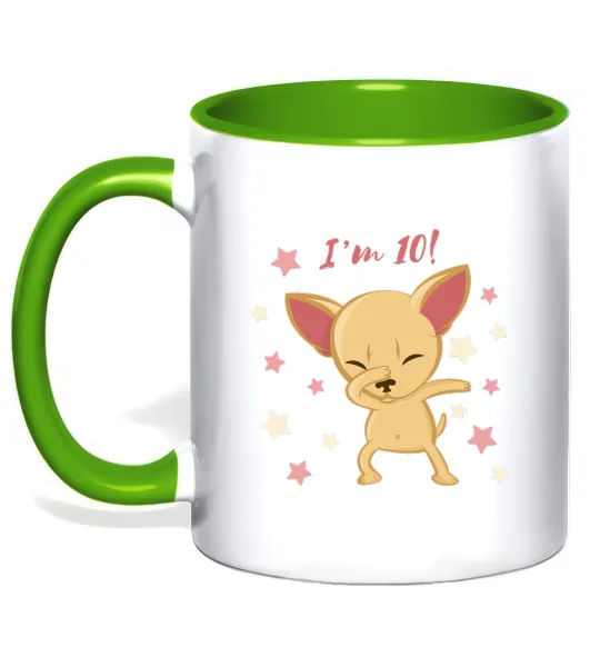 Чашка з кольоровою ручкою I'm ten dog Лаймовий фото