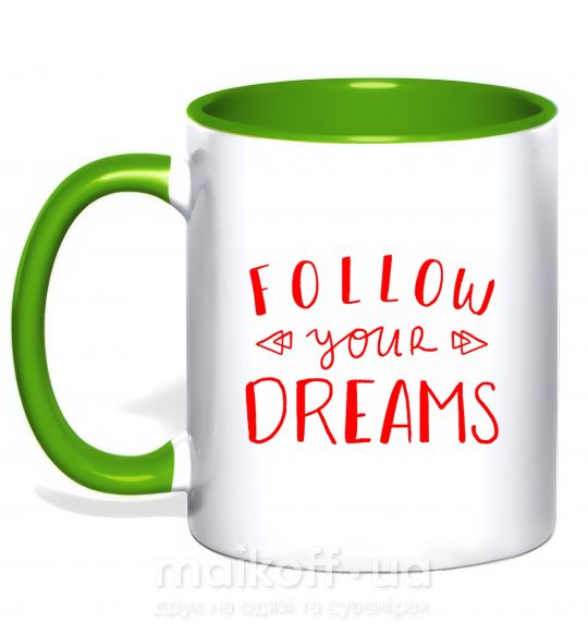 Чашка з кольоровою ручкою Follow your dreams Зелений фото