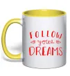 Чашка с цветной ручкой Follow your dreams Лимонный фото