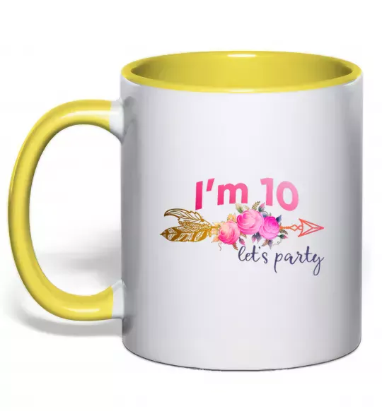 Чашка с цветной ручкой I'm ten let's party Солнечно желтый фото