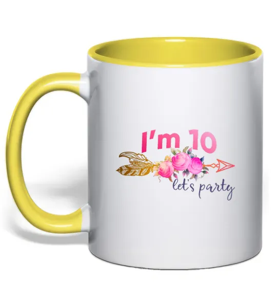 Чашка з кольоровою ручкою I'm ten let's party Лимонний фото