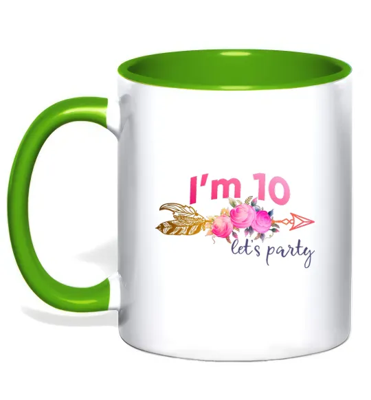 Чашка з кольоровою ручкою I'm ten let's party Лаймовий фото