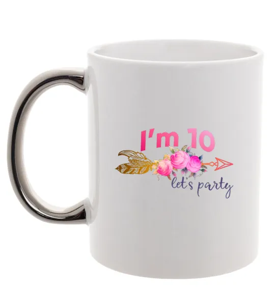 Чашка с цветной ручкой I'm ten let's party Серебро фото