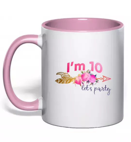 Чашка с цветной ручкой I'm ten let's party Нежно розовый фото