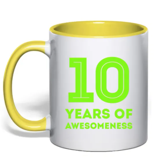 Чашка с цветной ручкой 10 years of awesomeness Лимонный фото