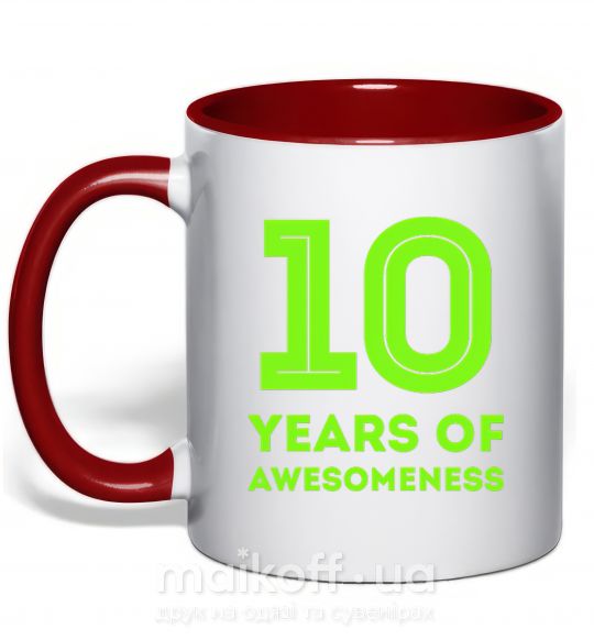 Чашка з кольоровою ручкою 10 years of awesomeness Червоний фото